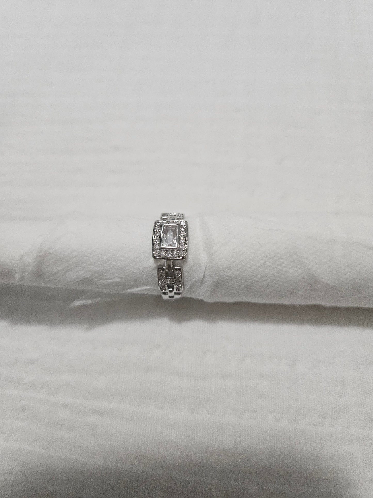 Rectangular diamond silver ring