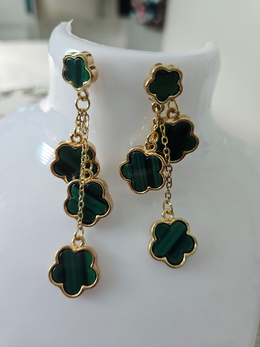 Three- tier earrings. They are  always in motion.Color green.