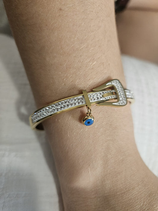 66mm Bracelet with diamonds (zirconias)buckle and a blue ball